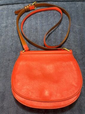 Women's Red Orange Leather Crossbody Saddle Bag